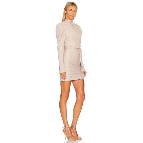 Sabina Musayev Sicily Wrap Tie Mini Dress in Stone S - Picture 2 of 6